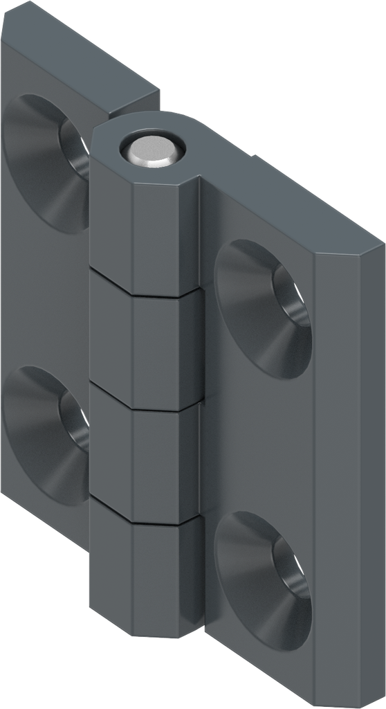 Charnière 180°, zamak époxy gris anthracite lisse et brillant