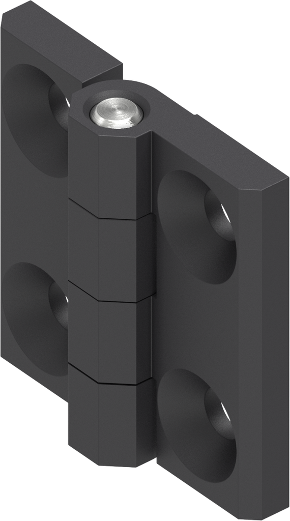 Bisagra 180°, acero inoxidable AISI 316 recubierto de polvo negro