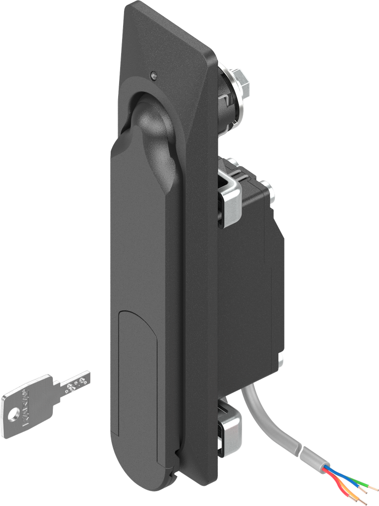 Zwenkgreep 1154 met elektromechanisch slot en noodopening sleutelnummer EH 6993, Zamak zwart gepoedercoat
