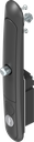 Swinghandle with push button 1185 for cam or rod control, keyed different, and for padlock, Zinc die black powder-coated