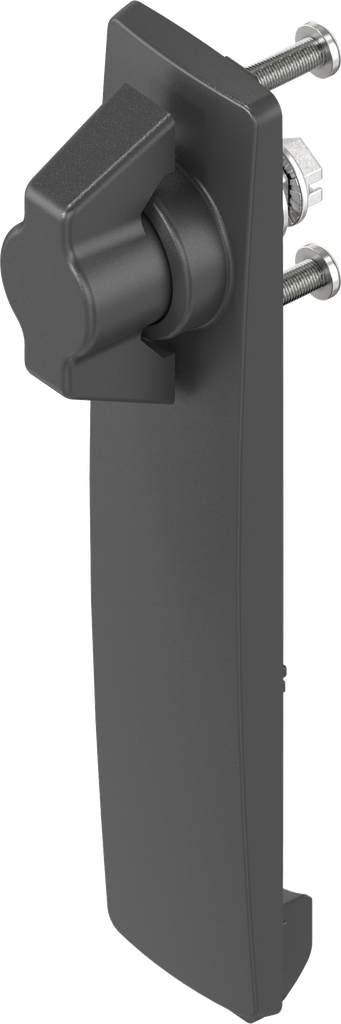 Sleutelschild lang met knevelknop zonder slot, polyamide zwart en GD-Zn (Zamak) zwart gepoedercoat