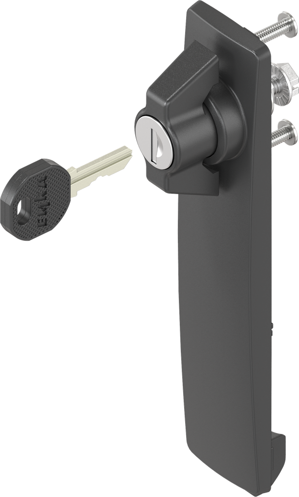 capotage long avec papillon clé différente, polyamide noir et zamak époxy noir