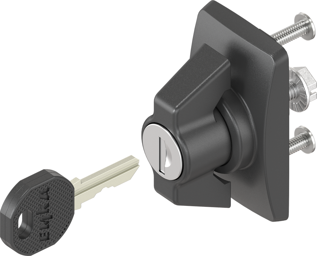 capotage court avec papillon clé différente, polyamide noir et zamak époxy noir