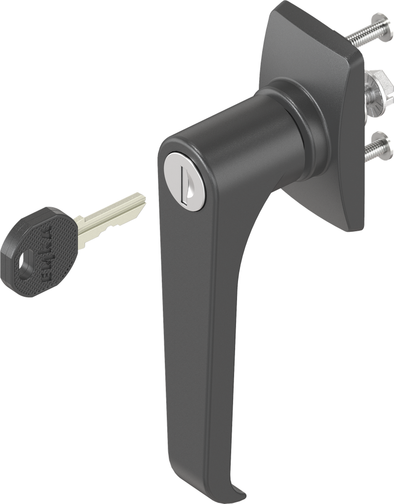 capotage court avec poignée bec de cane clé EK 333, polyamide noir et zamak époxy noir
