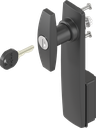 Sleutelschild lang met T-greep verschillend sluitend, polyamide zwart en GD-Zn (Zamak) zwart gepoedercoat