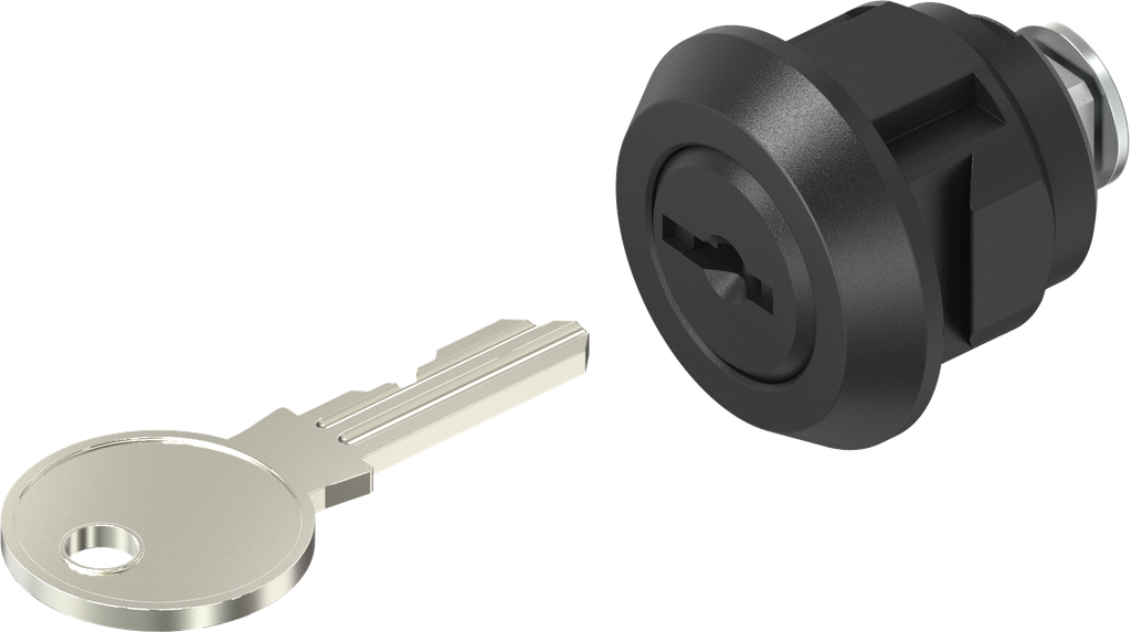 Cylinder quarter turn, clip fix, keyed different, Polyamide GF black