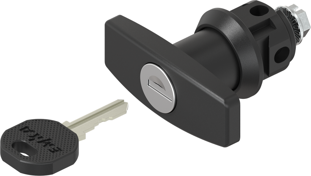 T-handle quarter turn small, clip fix, keyed different, Polyamide GF black