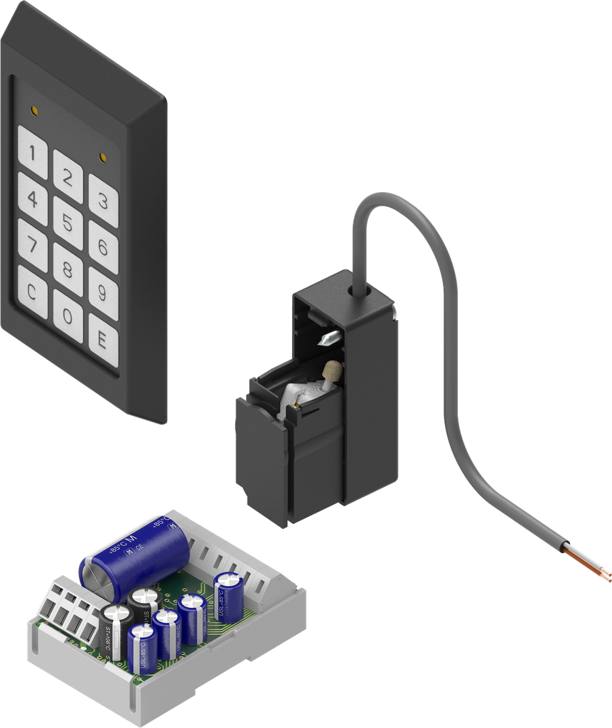 Teclado electrónico con componente de sistema del cierre, poliamida GF negra, poliamida GF negro