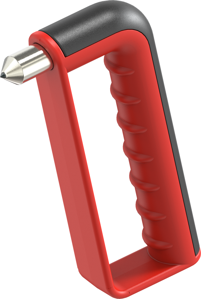 Martillo de emergencia con protección para las manos, acero y poliamida rojo