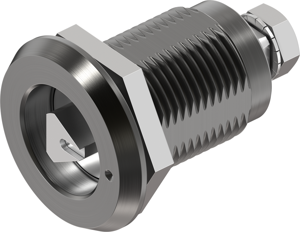 Chiusura 1/4 di giro a compressione triangolo 8 con riferimento, versione sinistra, alluminio anodizzato solido e acciaio inox AISI 316