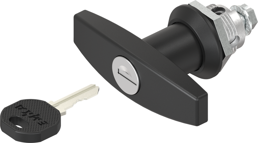 Cuarto de vuelta con asa en T, llave EK 333, zamak y poliamida negro
