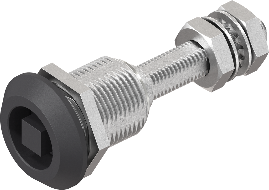 Chiusura 1/4 di giro a compressione con altezza regolabile della linguetta quadro 8, zama nero verniciato a polvere