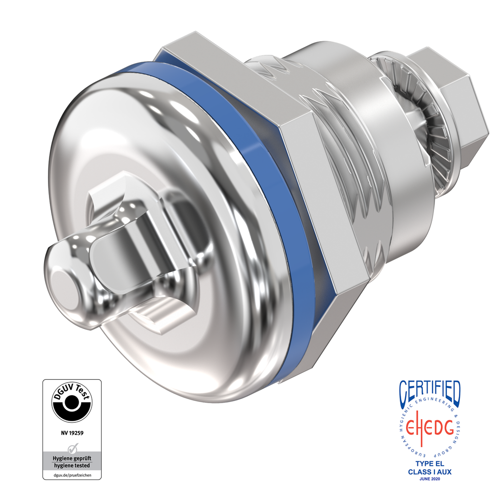 Chiusura 1/4 di giro a compressione quadro 8 per settore igienico/sanitario, alimentare e medicale, acciaio inox AISI 316L