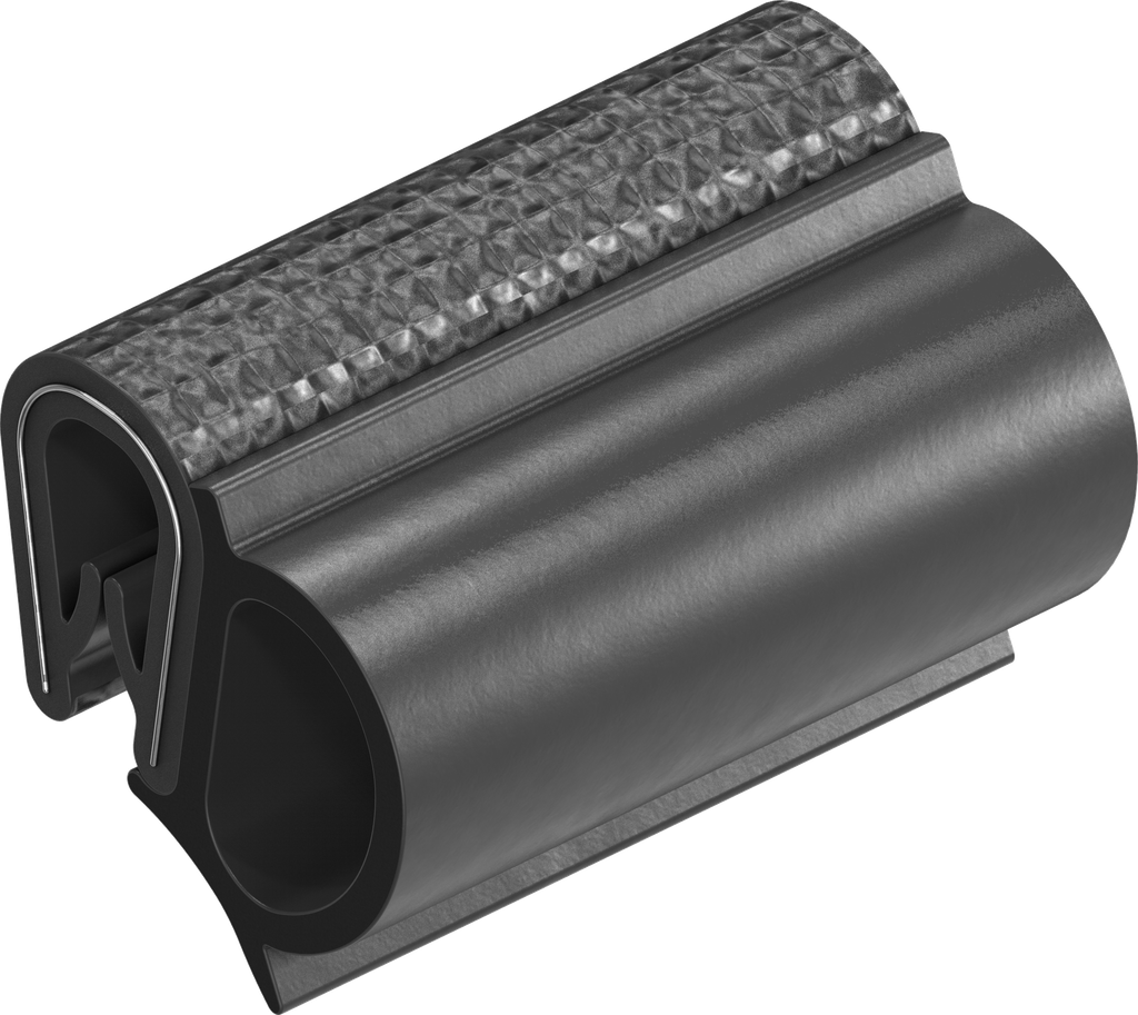 Perfil de junta para montaje a presión, caucho microporoso EPDM; perfil base PVC 70 ± 5 Shore A negro