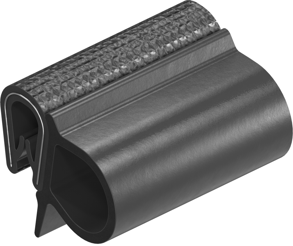 Perfil de junta para montaje a presión, caucho microporoso EPDM; perfil base PVC 70 ± 5 Shore A negro