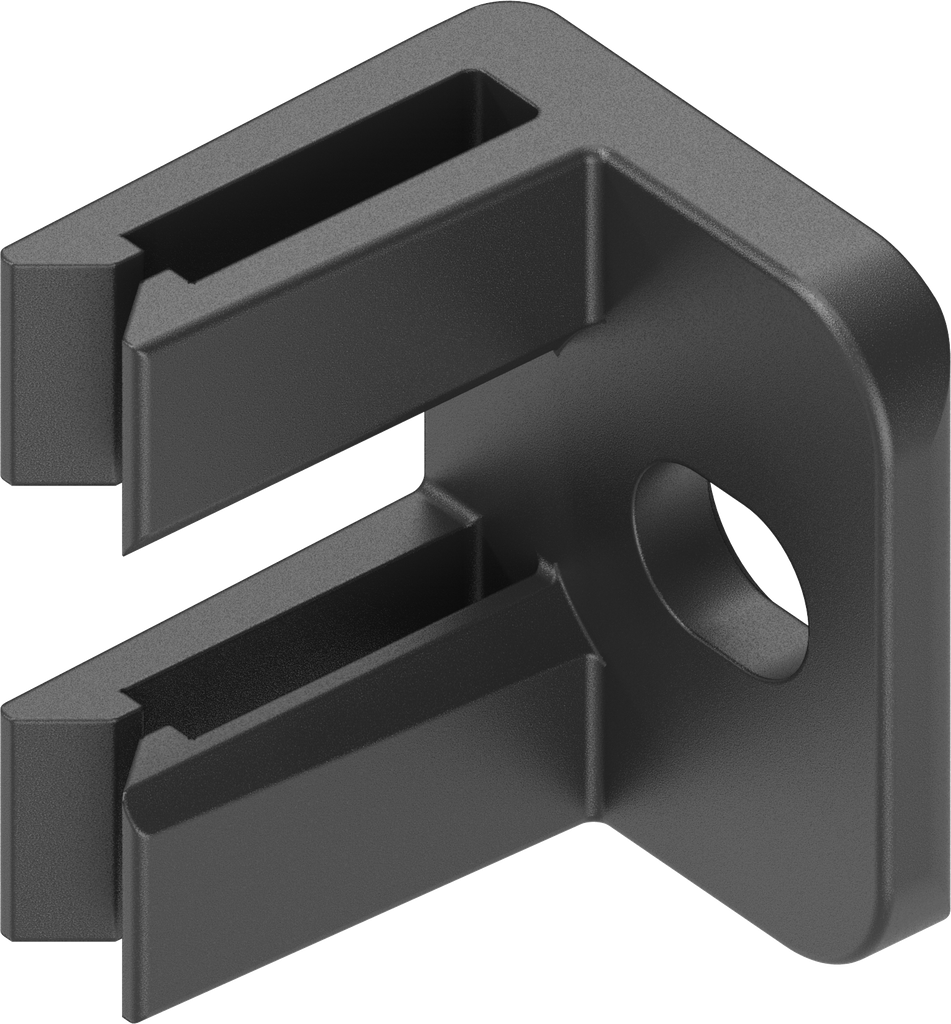 Guida aste per aste piatte 14x3 con fissaggio a clips, poliammide GF V0 nero