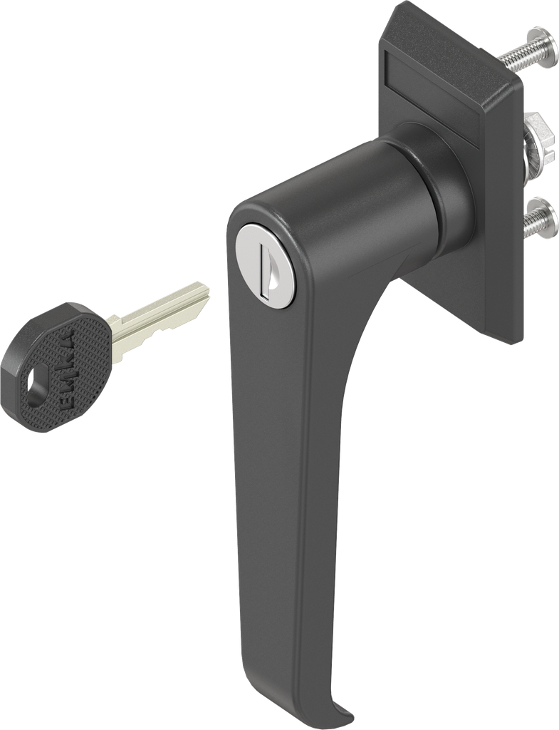 capotage avec poignée bec de cane clé EK 333, polyamide noir et zamak époxy noir