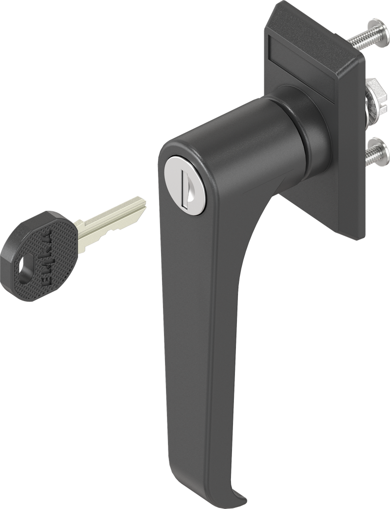 Sleutelschild met L-greep verschillend sluitend, polyamide zwart en GD-Zn (Zamak) zwart gepoedercoat
