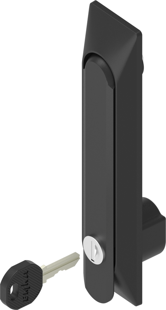 Maneta giratoria 1150 con embellecedor universal, llave diferente, poliamida y zamak recubierto de polvo negro