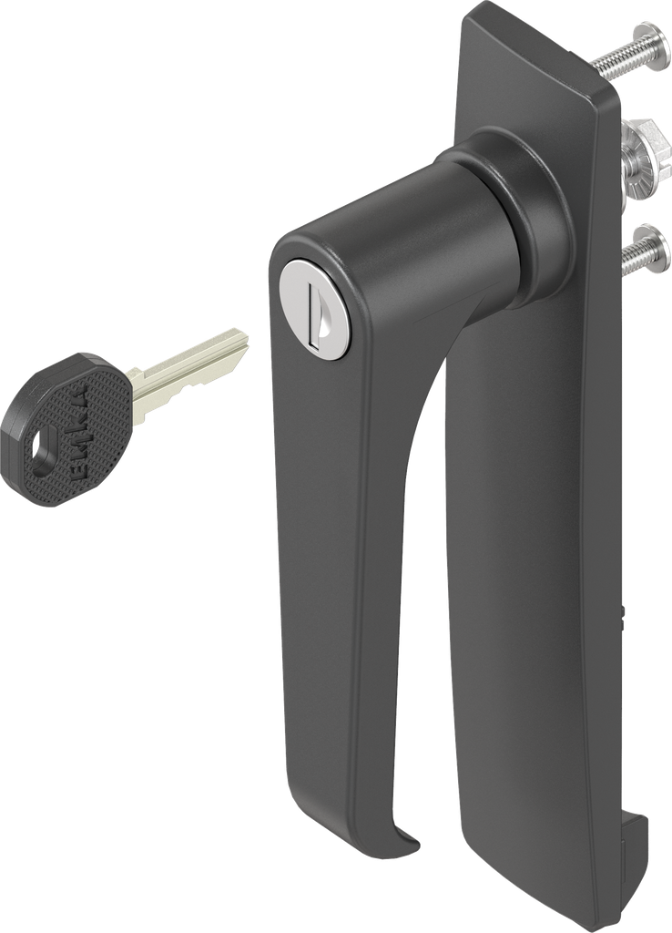 capotage long avec poignée bec de cane clé EK 333, polyamide noir et zamak époxy noir