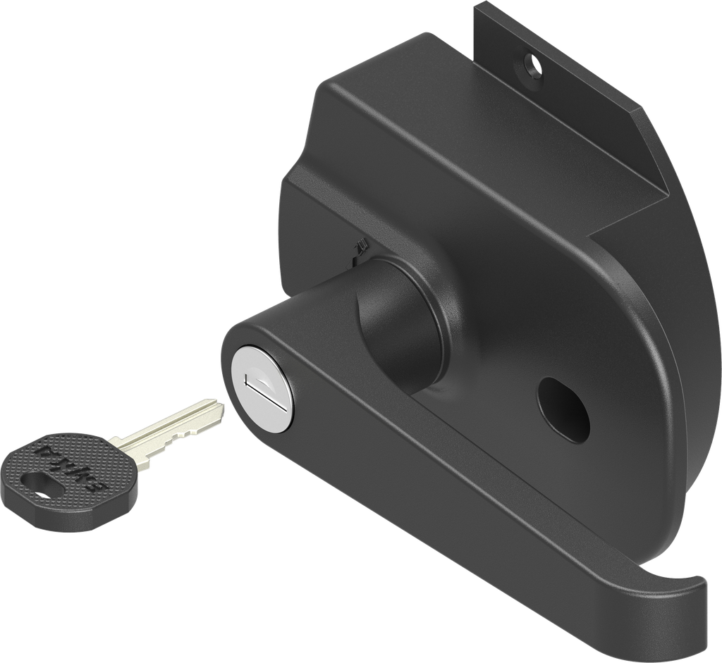 Prominent door lock with L-handle, keyed EK 333, Zinc die black powder-coated