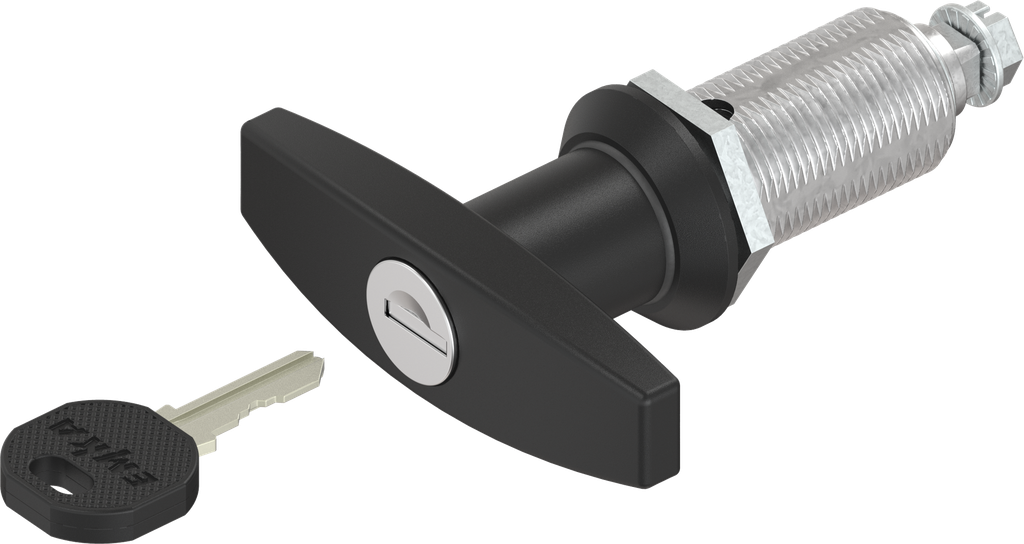 Compression latch with T-handle, keyed different, Zinc die black powder-coated