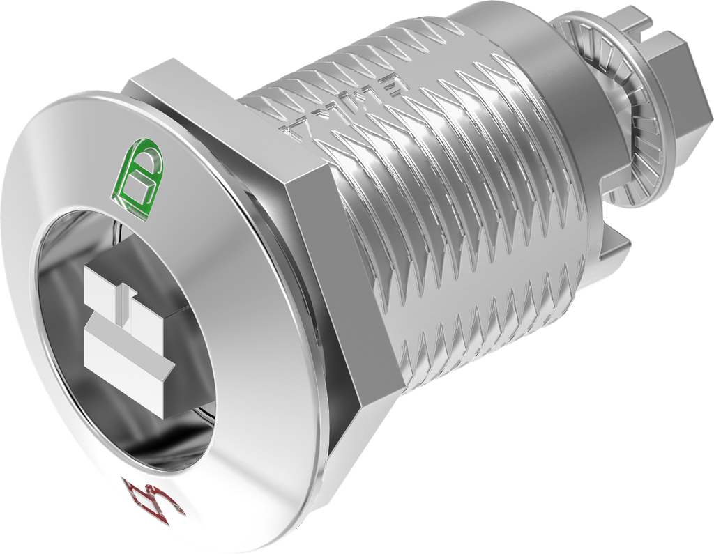 Chiusura 1/4 di giro a compressione versione ferroviaria con riferimento rosso-verde, acciaio inox AISI 316 lucido a specchio