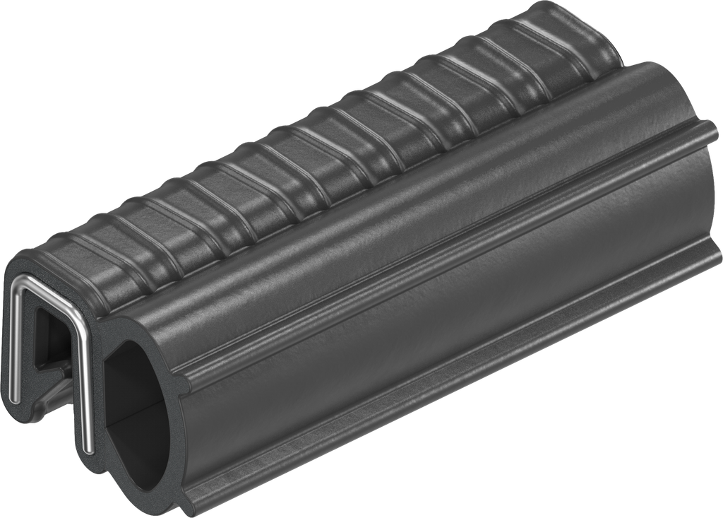 Perfil de junta para montaje a presión, caucho microporoso EPDM; perfil base EPDM 65 ± 5 Shore A negro